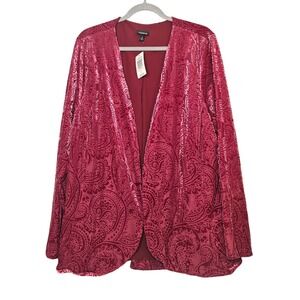 Torrid Red Burnout Velvet Blazer Jacket Paisley Holiday Party NWT 3X